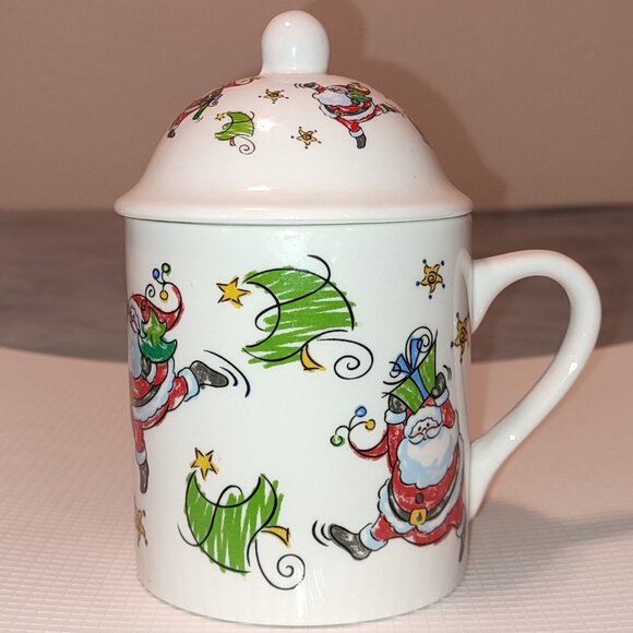 Santa Christmas Mug with Lid Tea Coffee Chocolate Candy MSI Vintage Ceramic - Picture 1 of 11